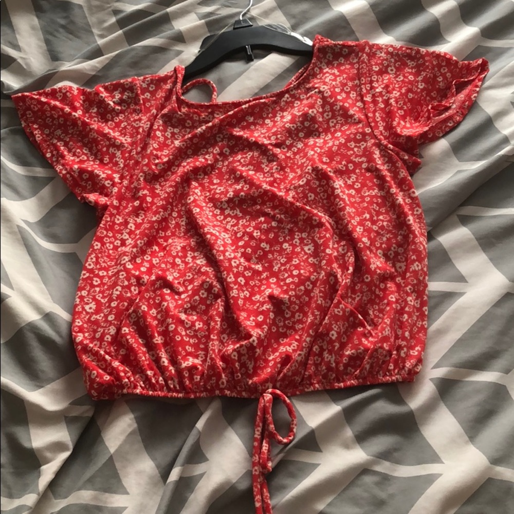 Red Floral Crop Top Blouse